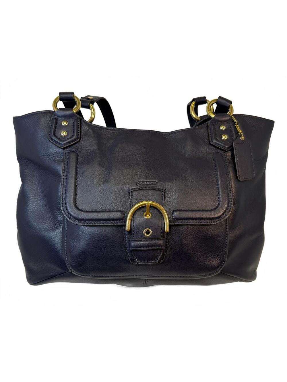 Coach | Navy Blue Leather Ashley Buckle Flap Shoulder Bag | F24961